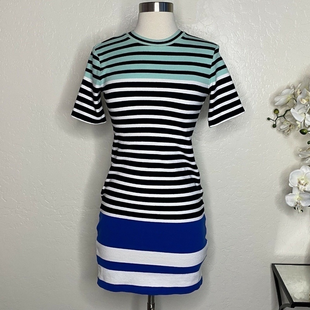 T Alexander Wang Striped Green Blue Black Dress S